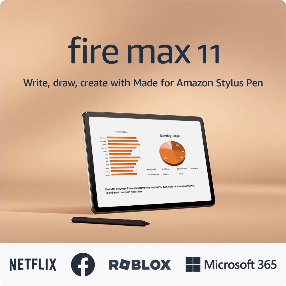 Amazon Fire Max 11: Powerful Octa-Core Tablet with Stunning Display, 14-Hour Battery Life, Lightweight & Durable Aluminum Design, 64 GB, Gray