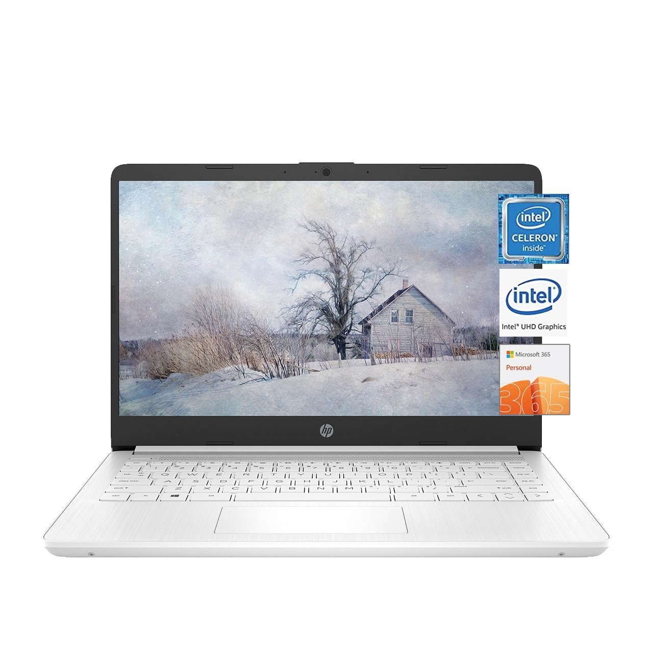 HP 14″ Laptop, Intel Celeron N4020, 4GB RAM, 64GB Storage, HD Micro-edge Display, Windows 11 Home, Thin & Portable, 4K Graphics, 1 Year Microsoft 365 (Model: 14-dq0040nr, Snowflake White)